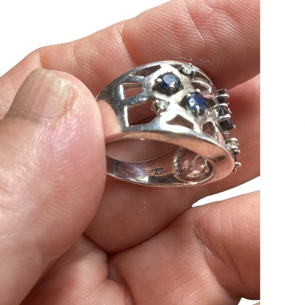 Sterling silver blue and white sapphire ring